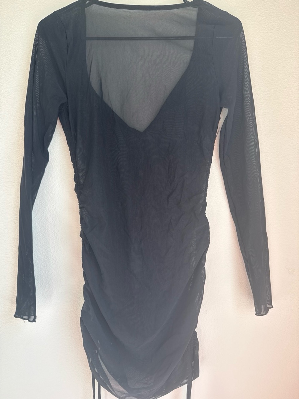 Black Sheer Long-Sleeve Ruched swimsuit cover - Picture 2 of 3